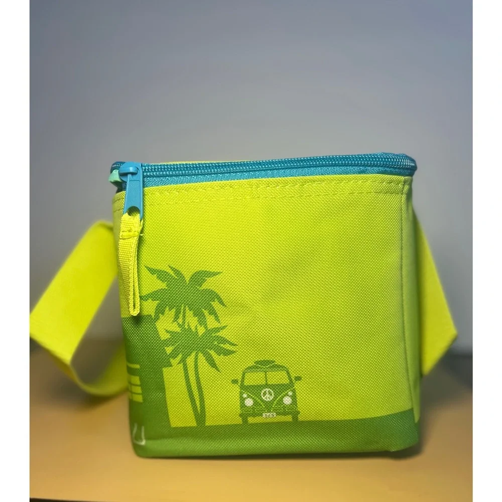 Trader Joes Mini Insulated Tote Bag Lime Green Teal Blue 1.5 Gallon Lunch NWT